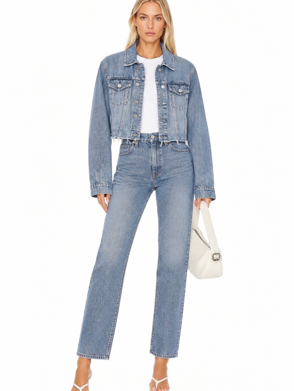 REVOLVE Light Wash Distressed Hem Denim Jacket